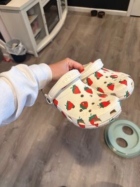 CROCS White Classic Clog with Red Strawberry Print